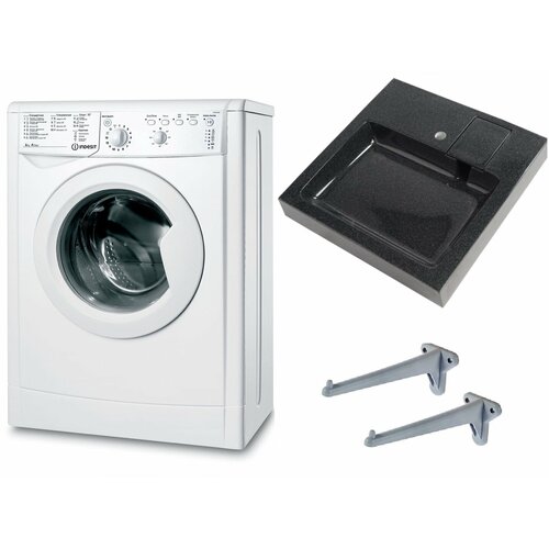 Стиральная машина под раковину Indesit IWUB 4085 и раковина Ланти 50 черный мрамор над стиральной машиной 39900₽