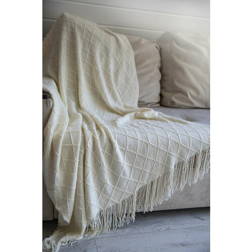 Плед покрывало декоративное Скандинавский стиль, однотонное, вязаный, DAO Home, 170х130 см, - Тёплый Белый