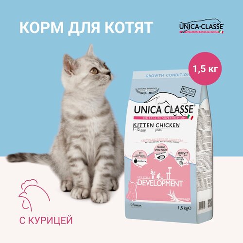 Корм для кошек сухой Unica Classe для котят от 1 до 12 месяцев с курицей 15 кг 1746₽