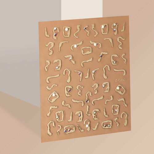 Наклейки для ногтей Блики, объёмные, цвет золотистый