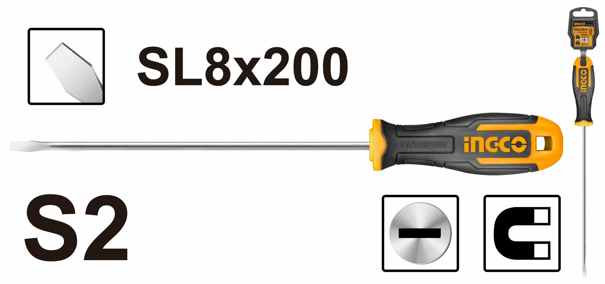 Отвертка плоская INGCO SL8.0 x 200