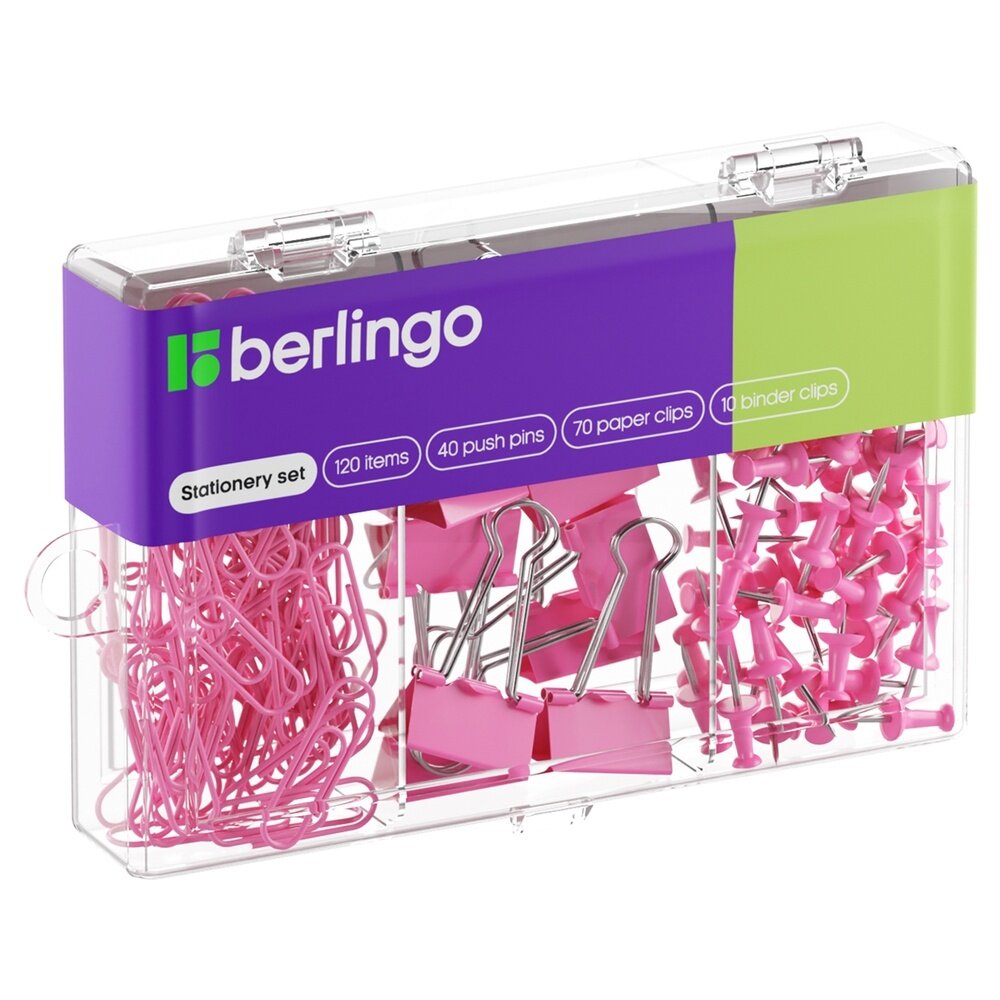 Набор мелкоофисных принадлежностей Berlingo 120 предметов, розовый, пластиковая упаковка (Mcn_12000c)