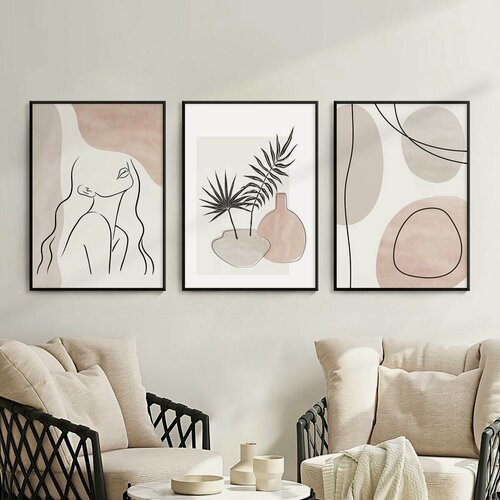 Изображение товара Постер 3 шт 50х70 без рамки "Светлая абстракция" набор картин для интерьера