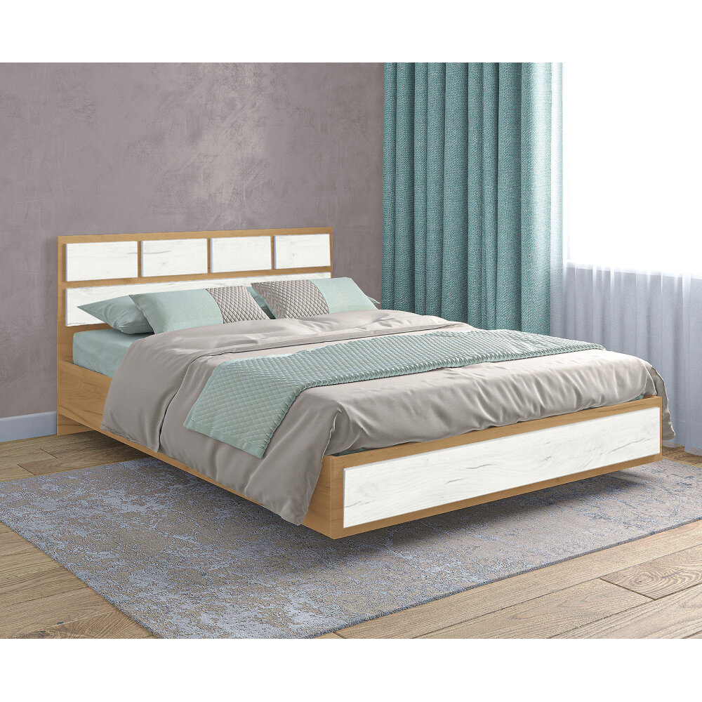 фото Кровать с проложками ДСП 160х200 Зара, Дуб крафт золотой, крафт белый