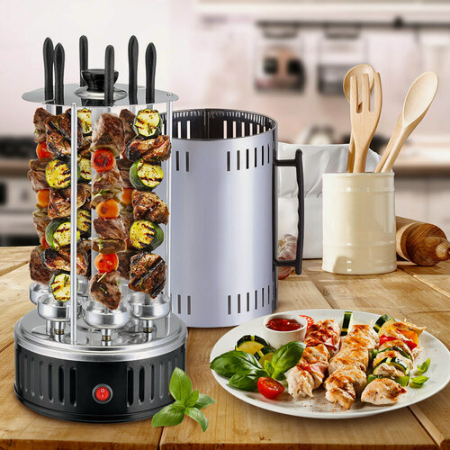 Изображение товара Шашлычниица электрическая вертикальная домашняя 6 шампуров 1000 вт электрошашлычница с теном