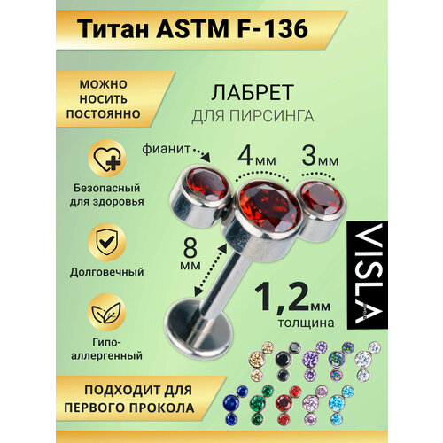 Пирсинг в губу Visla Jewelry, размер 8 мм, длина 0.8 см, длина стержня 8 мм, 1 шт., красный/розовый