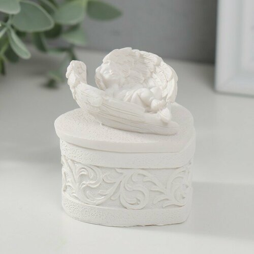 SUI Шкатулка полистоун Белоснежный ангел спит в крыльях 55х52х57 см 483₽