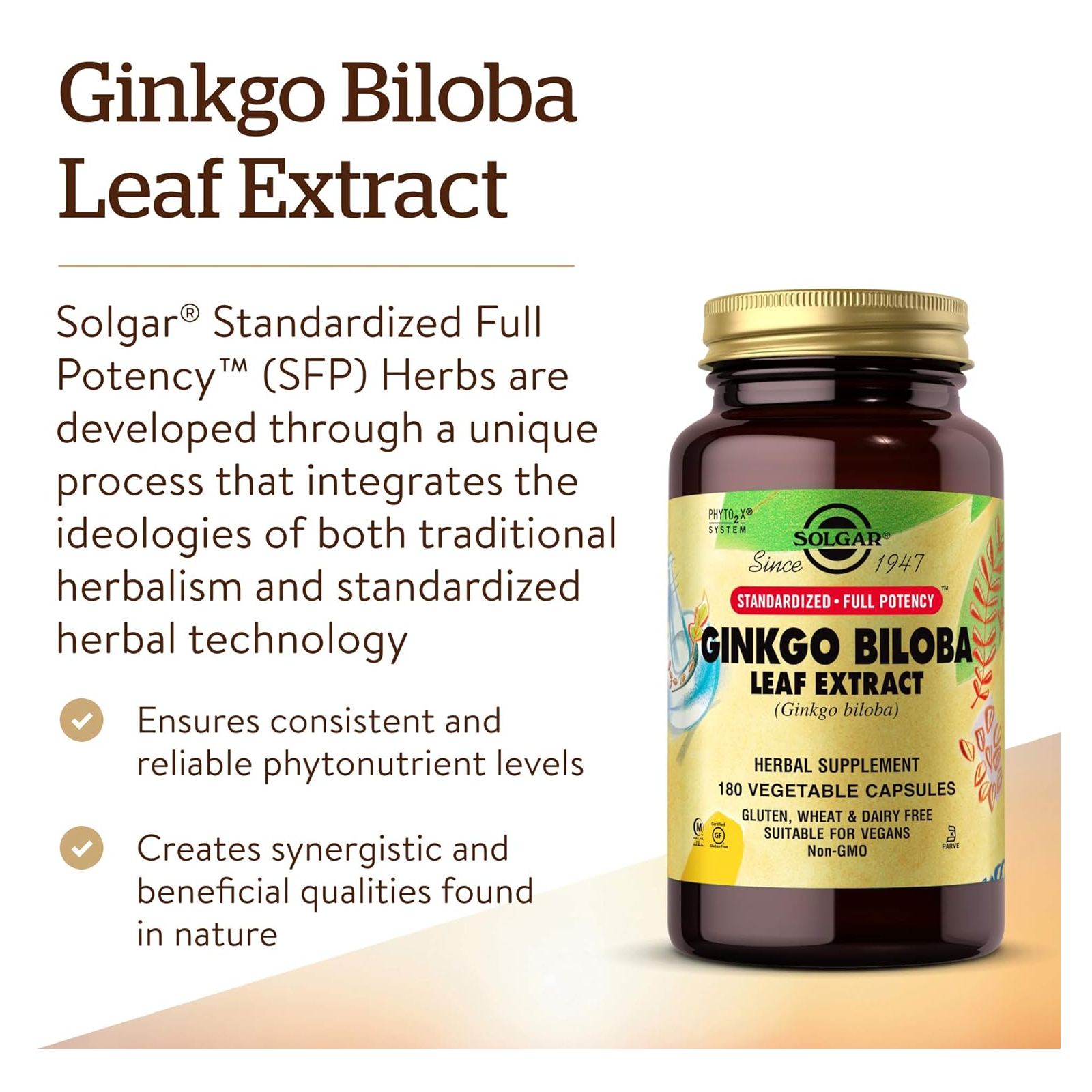 Solgar Ginkgo Biloba Leaf Extract (Экстракт Листьев Гинкго Билоба) 180 капсул — фото 1
