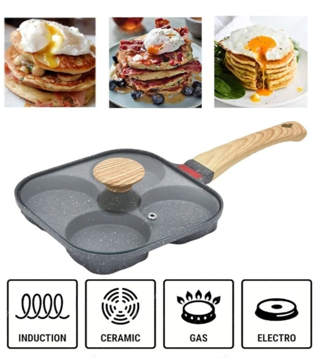 Сковорода "для оладий, яиц"4 ячейки диаметр 20см с крышкой с фиксированной ручкой.