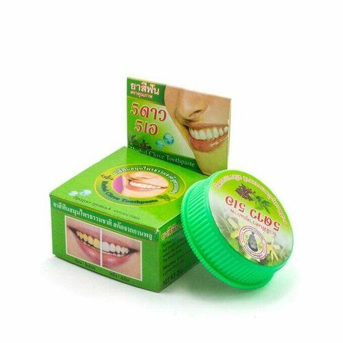 5 Star Cosmetic Комплект 2 шт Тайская натуральная зубная паста отбеливающая без фтора Травяная зеленая 25 гр