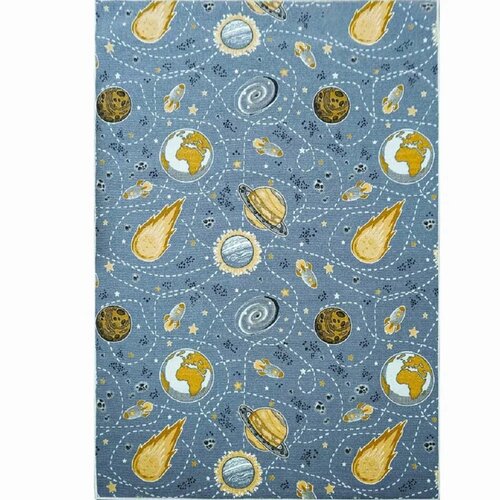 Детский ковер без ворса Dream floor 150x200 см, синий/желтый, прямоугольный, космос