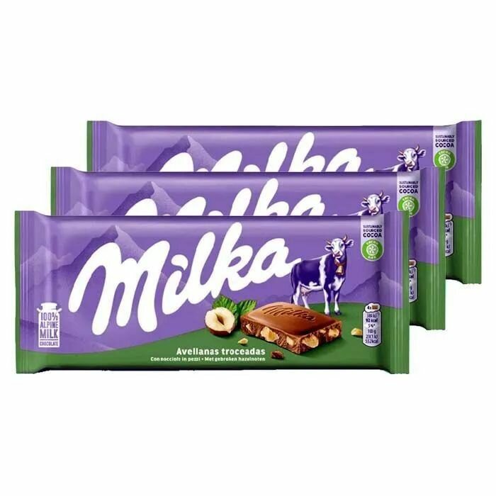 Milka Шоколадная с дробленным фундуком 3шт по 100г