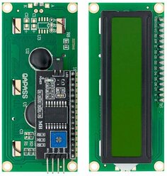 Символьный LCD дисплей 1602, 16х2 знака, зеленый, с I2C адаптером