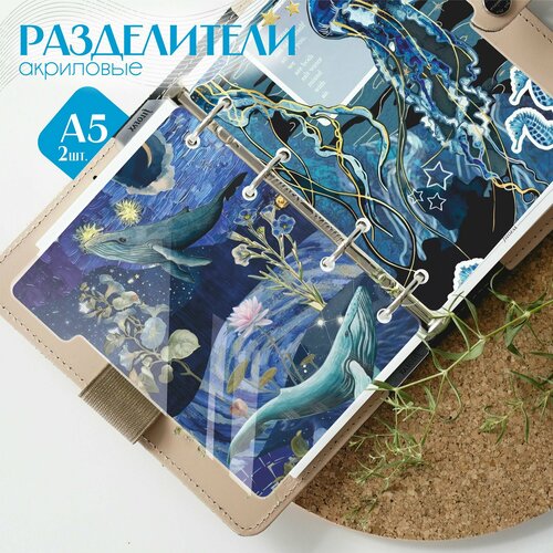 Разделители для тетради на кольцах эстетика море кит 300₽