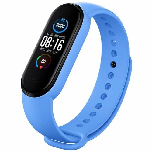 Ремешок силиконовый Sport для Xiaomi Mi Band 5/6/7, 250мм, на кнопке, лазурный