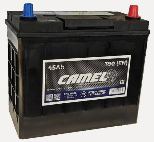 Изображение товара Аккумулятор автомобильный Camel Asia EFB N55L 45 А/ч 390 А обр. пол. тонк. кл. B24L Азия авто (237х128х222)