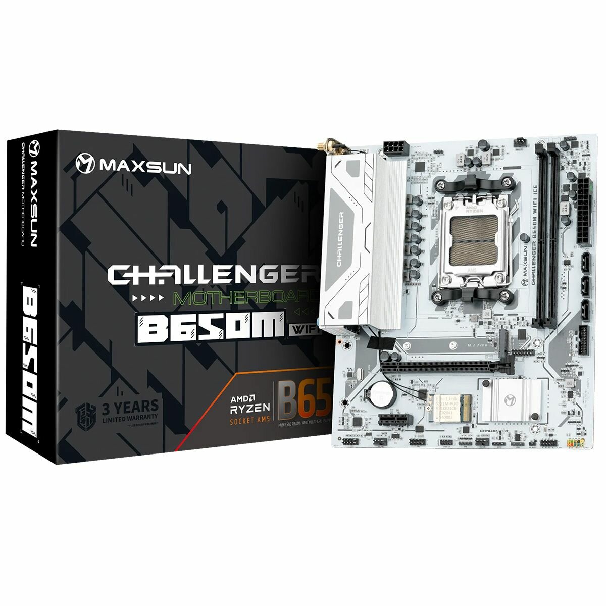 Материнская плата Maxsun Challenger B650M WIFI ICE, AM5, AMD B650, Micro-ATX, RTL (6940709660621)