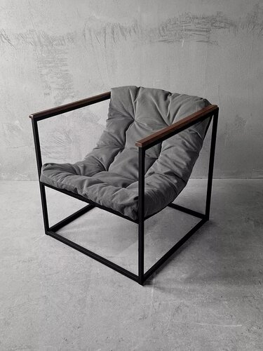 Изображение товара Кресло мягкое удобное для отдыха, уличное, на балкон, на веранду, в стиле лофт, минимализм, Лофтовик ++ серый велюр