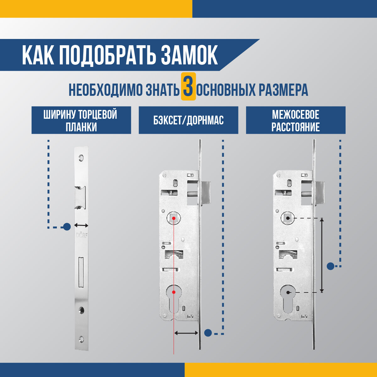 Замок дверной врезной DORF_92_16_25 для узкопрофильной двери — фото 1