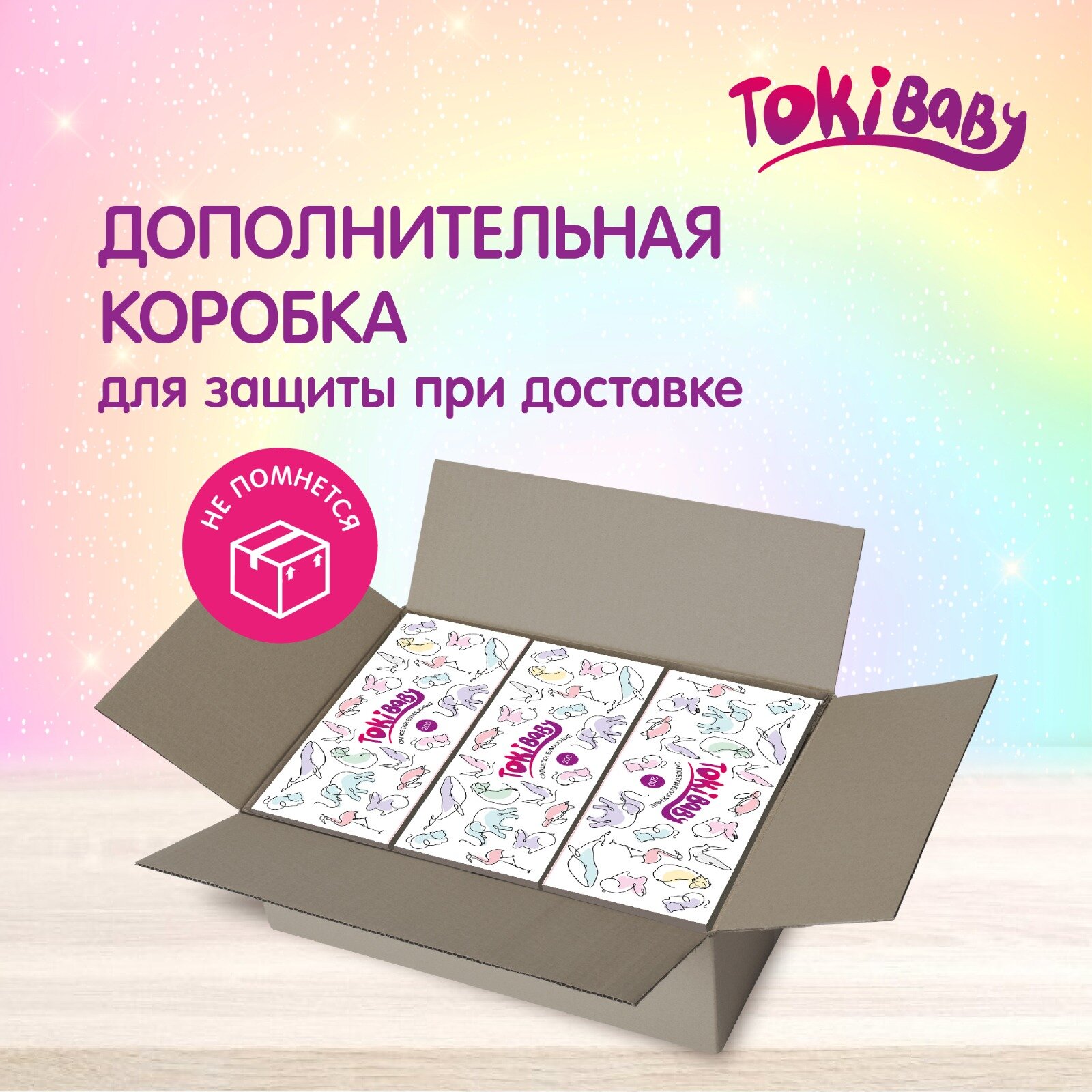 Салфетки бумажные TokiBaby / два слоя / картонная коробка / (3 уп. по 200 шт) / 600 шт — фото 1