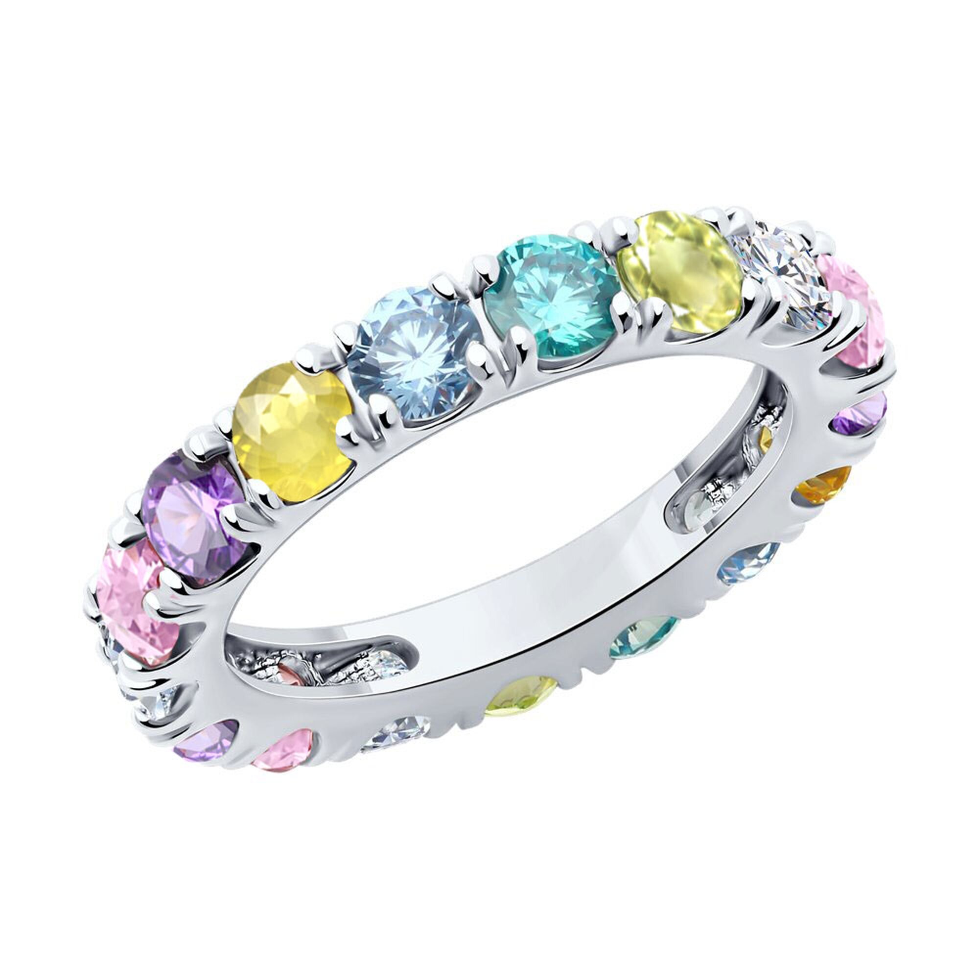 Кольцо дорожка Diamant online, серебро, 925 проба, родирование, фианит