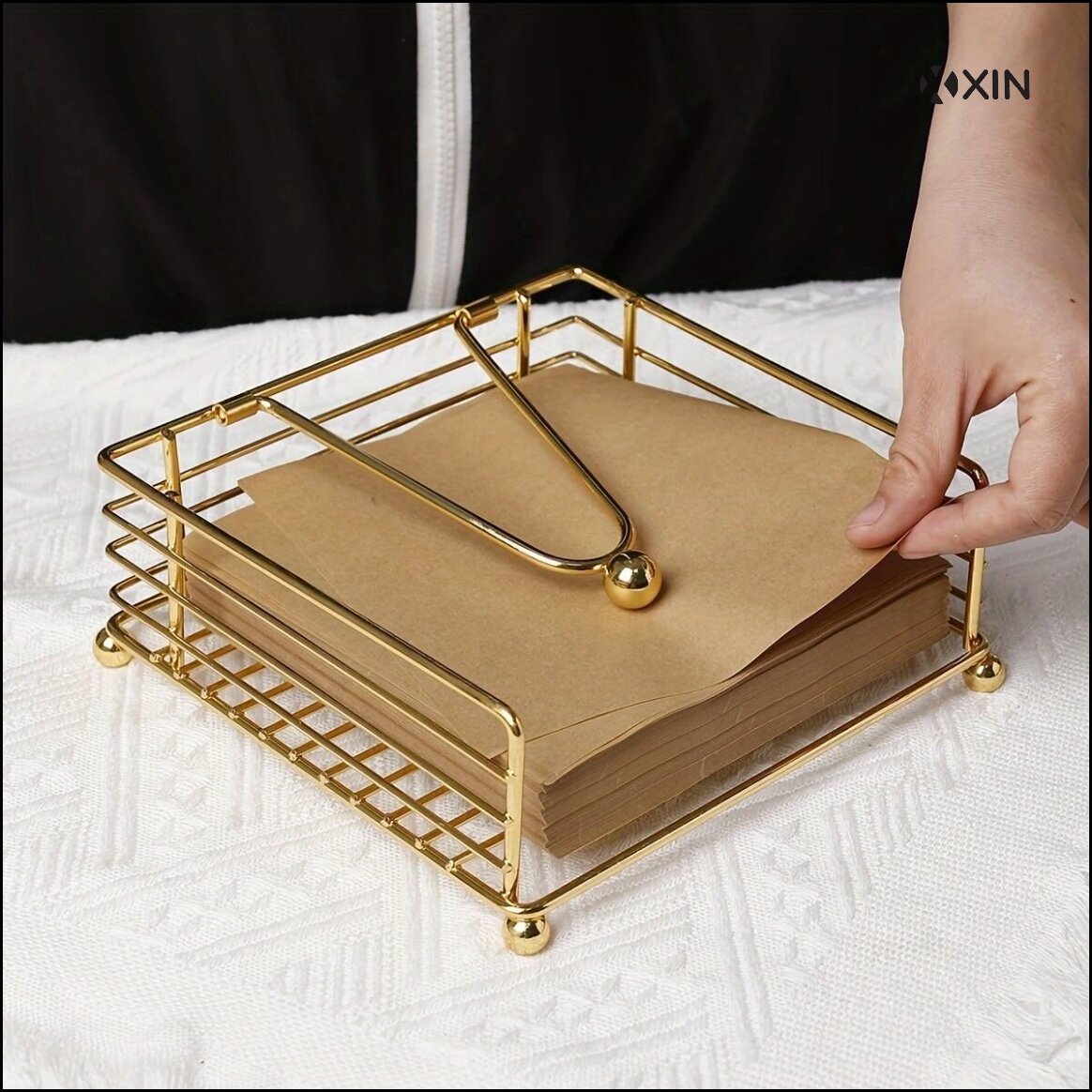Салфетница на стол металлическая золотая кухонная подставка лофт, держатель для бумажных салфеток.