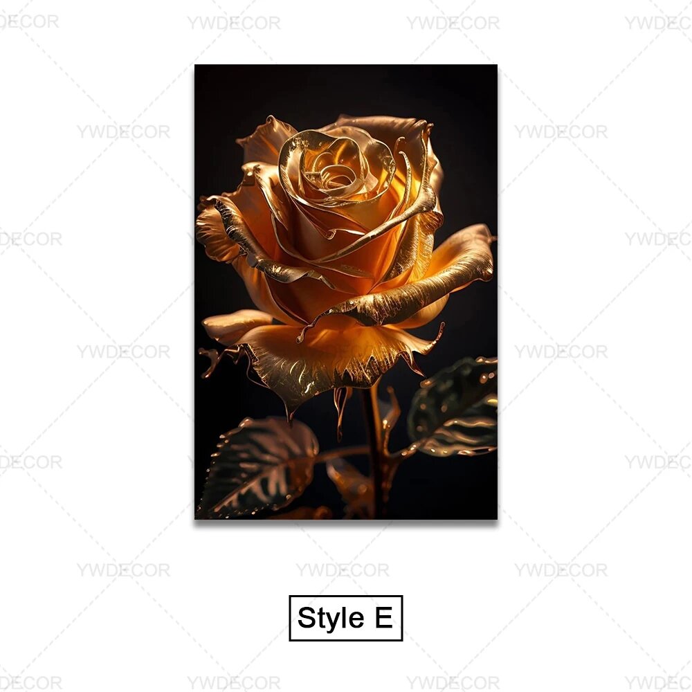 Золотая роза на черном фоне, 40x60см, Style E