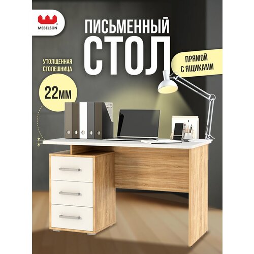 фото Mebelson компьютерный стол лайт-2, шхгхв: 120х60х75 см, цвет: дуб сонома/белый
