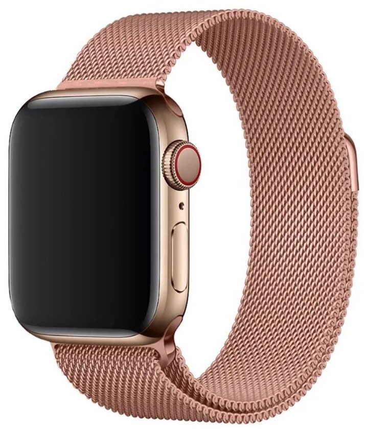 Металлический ремешок для часов Apple Watch 42-44 mm Миланская петля / Стальной браслет сетчатый гипоаллергенный ( Розовый )