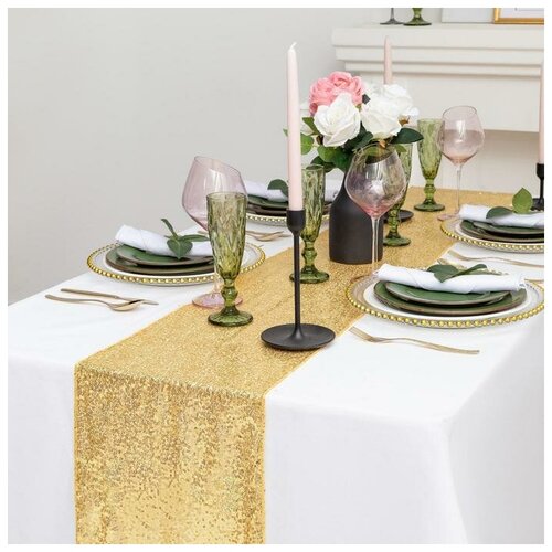 фото Дорожка с пайетками на стол, цв.золото, 30*120 см нет бренда