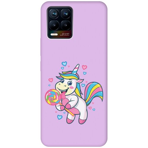 Матовый чехол Unicorn and candy для Realme 8 / 8 Pro / Рилми 8 / 8 Про с 3D эффектом сиреневый матовый чехол scratchy and fish для realme 8 8 pro рилми 8 8 про с 3d эффектом бирюзовый