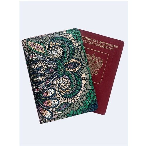 Обложка для документов CURANNI с принтом Мозаико, обложка на паспорт женская натуральная кожа с рисунком, обложка для автодокументов кожаная