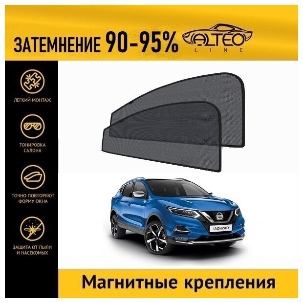 Каркасные автошторки ALTEO PREMIUM на Nissan Qashqai 2 рестайлинг (J11) (2017-н. в.) на передние двери на магнитах с затемнением 90-95%