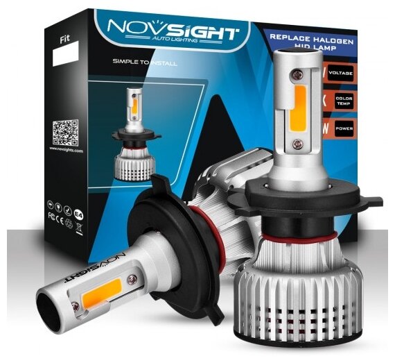 Лампа автомобильная светодиодная Novsight N12Y-H4 9-32V 36W P43t