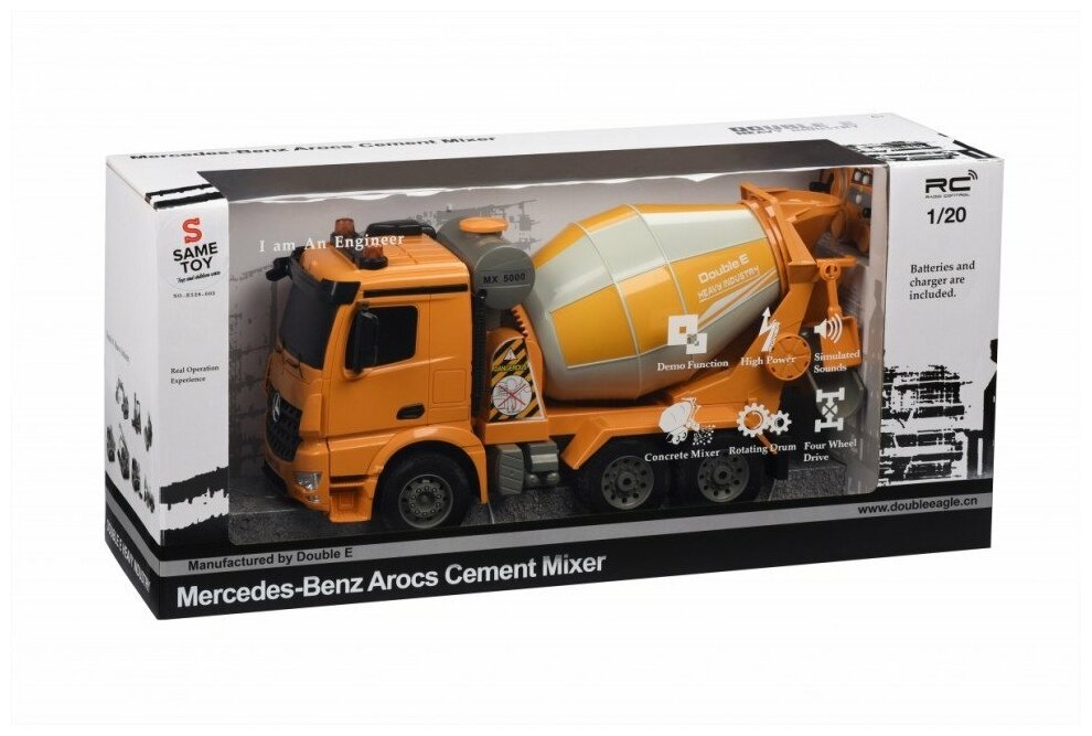 Бетономешалка Mercedez-Benz 1:20 на РУ (свет,звук) в коробке вращение цистерны E528-003 Double Egle - фото №19