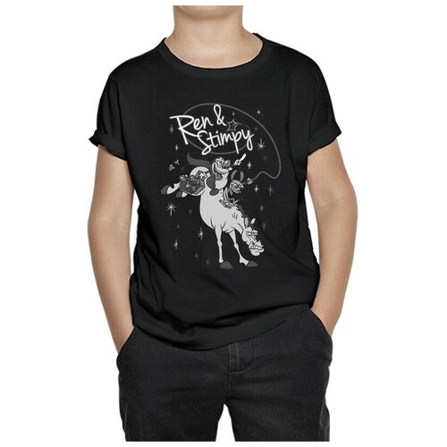 Футболка DreamShirts Studio Рен и Стимпи Для мальчиков Для девочек Детская одежда Черная 9-10 лет
