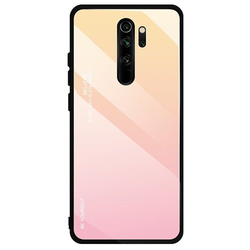 фото Чехол-бампер mypads для xiaomi redmi note 8 pro стеклянный из закаленного стекла с эффектом градиент зеркальный блестящий переливающийся розовый