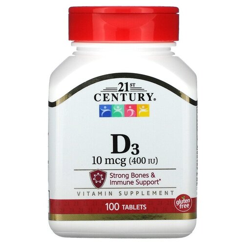 Таблетки 21st Century Vitamin D3 10 мкг (400 МЕ), 80 г, 100 шт.
