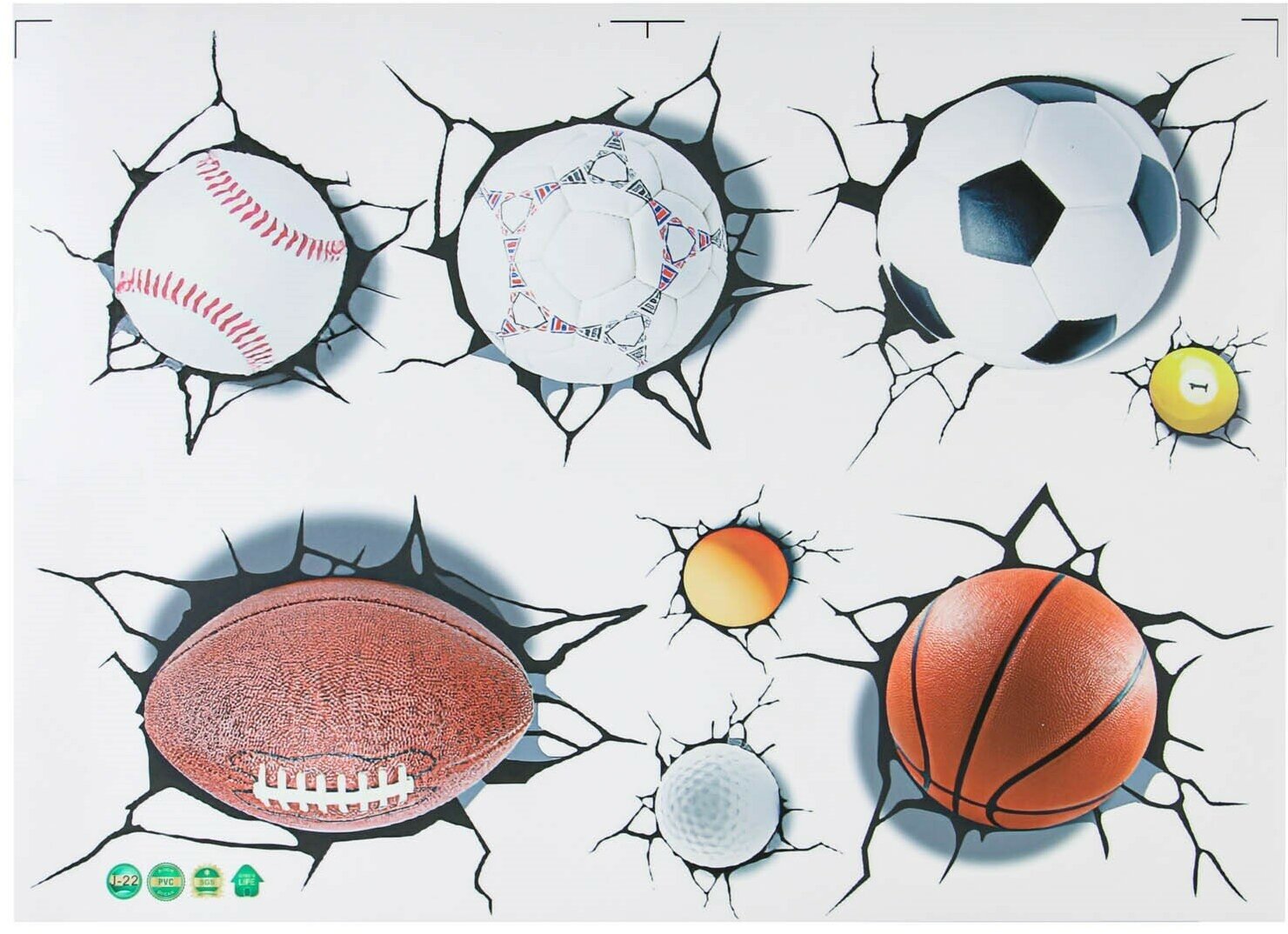 Интерьерная наклейка КНР "Мячи", 3D, 70х50 см