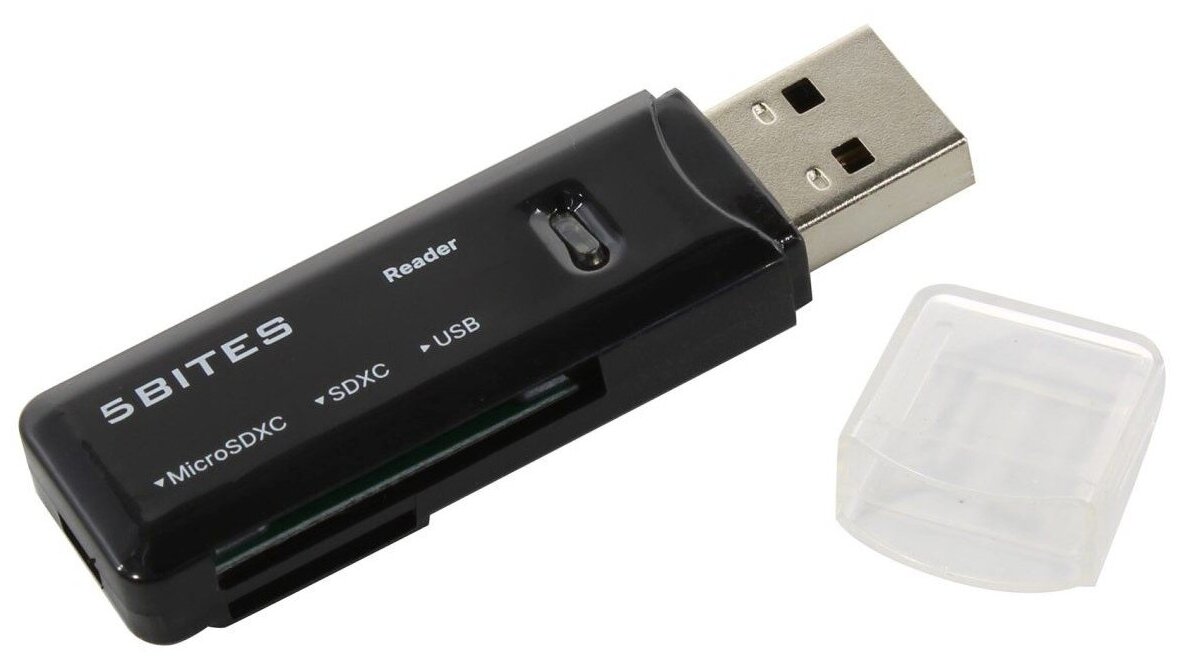 Кардридер 5bites RE3-200BK, USB, поддержка SD и microSD карт, черный