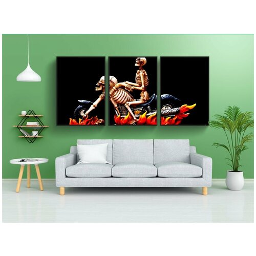 фото Набор модулных постеров для интерьера "байкер, скелет, ужасный" 60x90 см. в тубусе, без рамки lotsprints