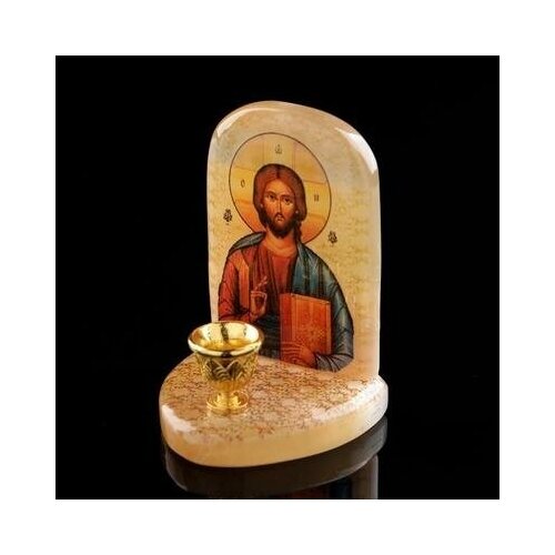 Икона Иисус Господь Вседержитель, с подсвечником, селенит 4824048 . икона господь вседержитель с церковью алюминиевая