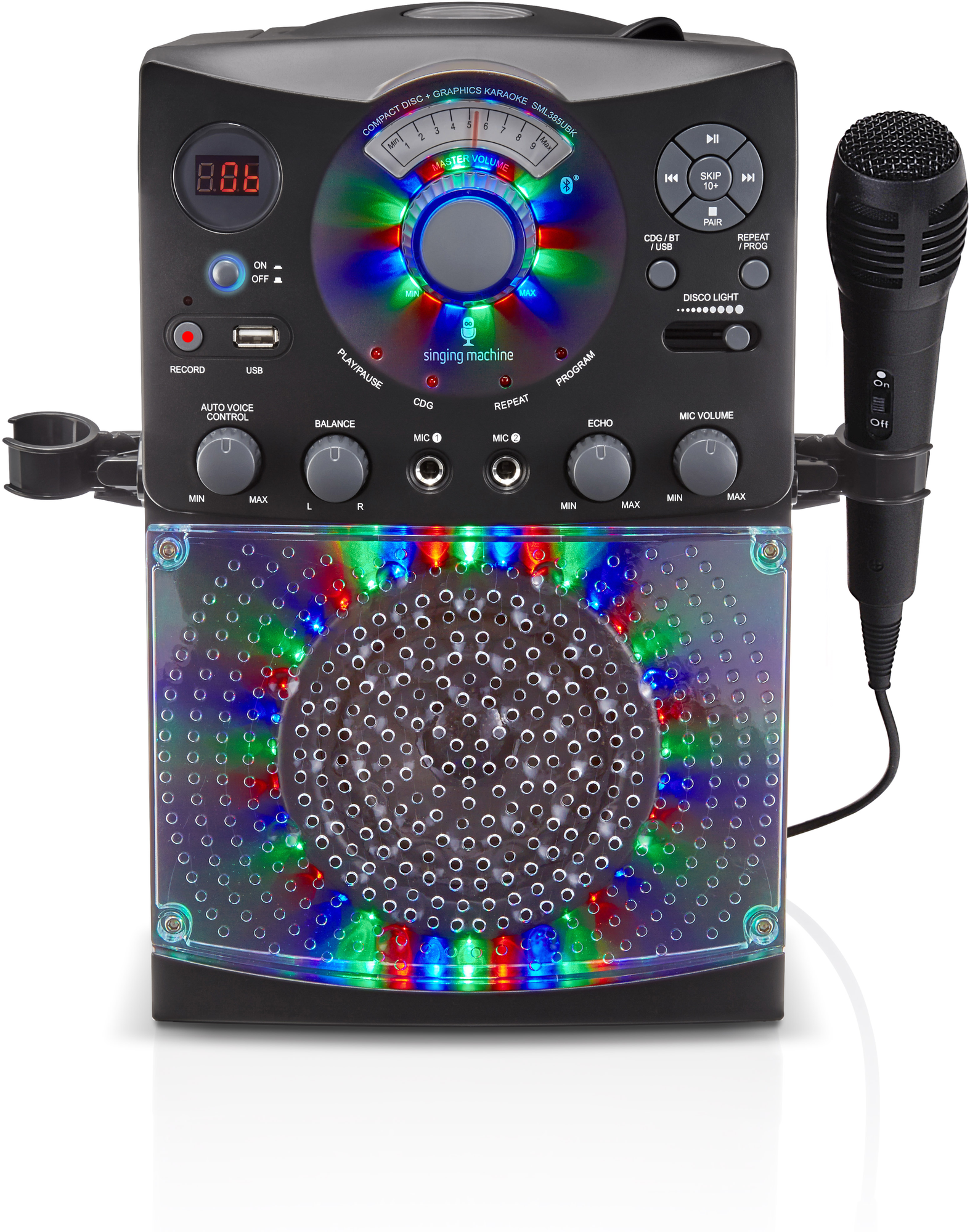 Караоке система Singing Machine с LED Disco подсветкой цвет черный Bluetooth USB CD+G SML385UBK