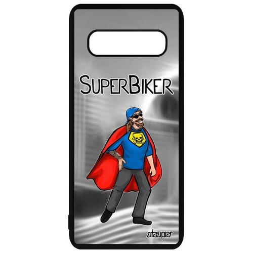 фото Новый чехол для телефона // samsung galaxy s10 plus // "супербайкер" герой мотоциклист, utaupia, серый