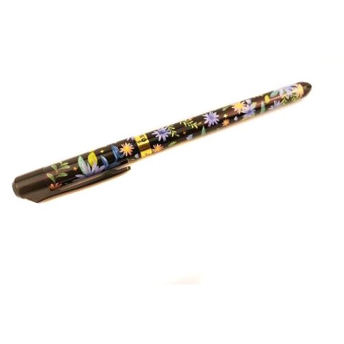 Ручка гелевая 0,5мм черная, принт на корпусе Цветы / набор 12шт