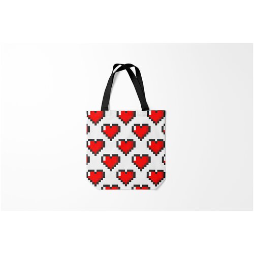 фото Сумка-шоппер / 40х40 см / праздники / день святого валентина пиксельные сердечки burnettie