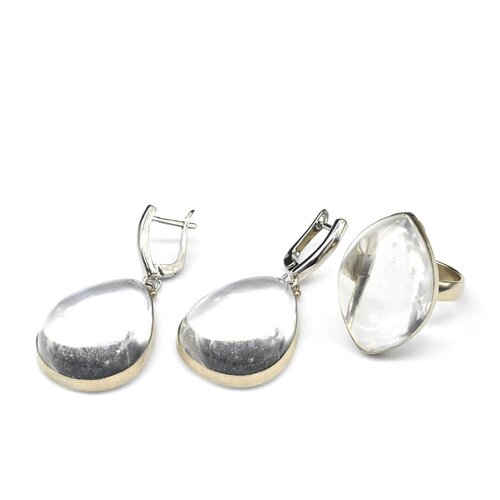 Комплект бижутерии: серьги, кольцо, горный хрусталь, размер кольца 18, бесцветный, белый комплект бижутерии кольцо серьги горный хрусталь размер кольца 18 5 белый бесцветный