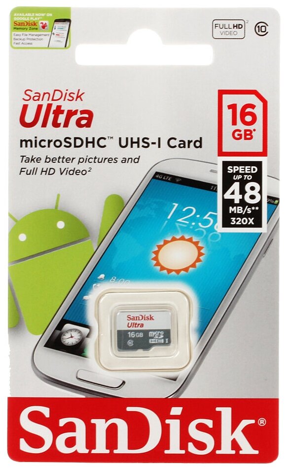 Карта памяти micro SDHC 16Gb SanDisk Ultra UHS-I