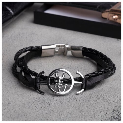 фото Браслет мужской "атака" скорпион, цвет чёрный в серебре mikimarket