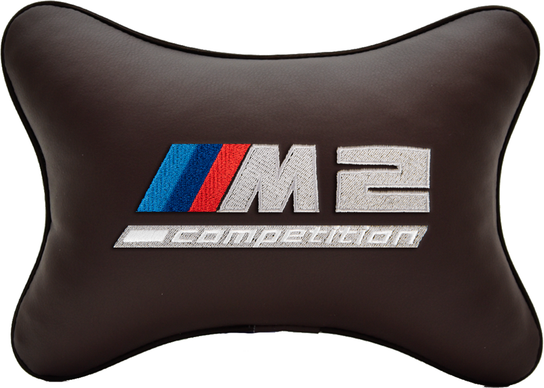 Подушка на подголовник экокожа Coffee с логотипом автомобиля BMW M2 COMPETITION